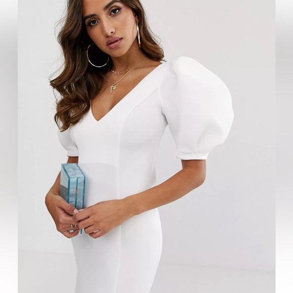 NWT ASOS DESIGN bubble sleeve seamed midi dress - Picture 2 of 4